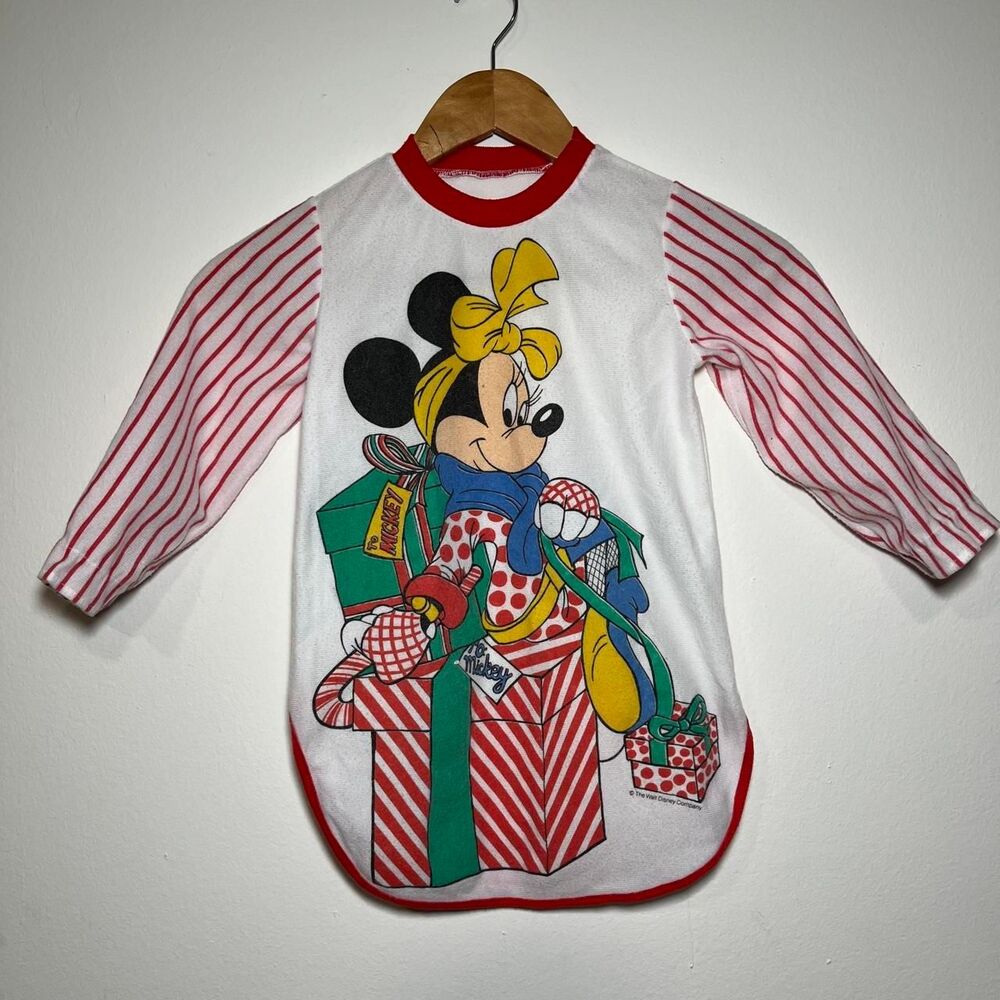 Vintage Disney Minnie Mouse Christmas Presents Kids Small PJ Top or Nightgown